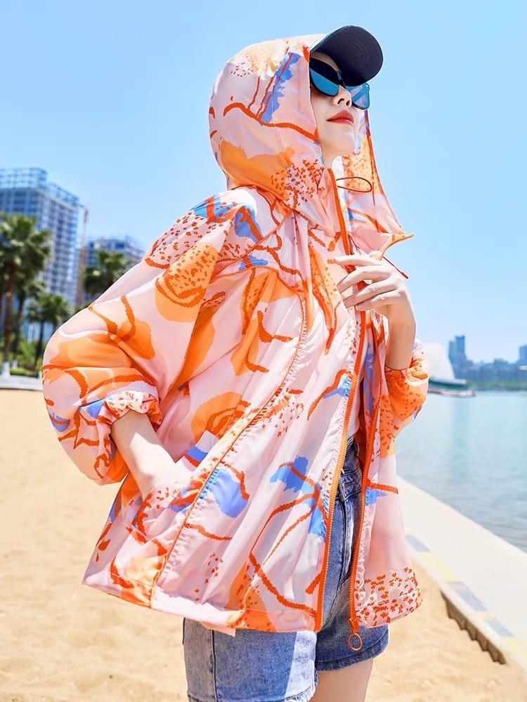 夏季新款欧洲站洋气花纹连帽防晒衣,女装其它,L·H·X