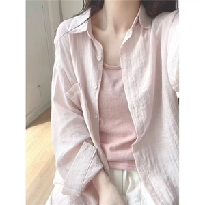 韩版天丝防晒长袖衬衫2025夏季新款简约纯色宽松显瘦时尚百搭上衣图片