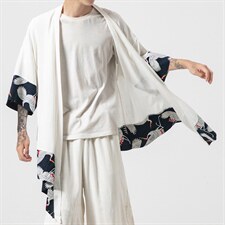 复古改良宽松开衫汉服风大码防晒衫披风薄外套男女F10/P65，男装民族服装，钱塘713