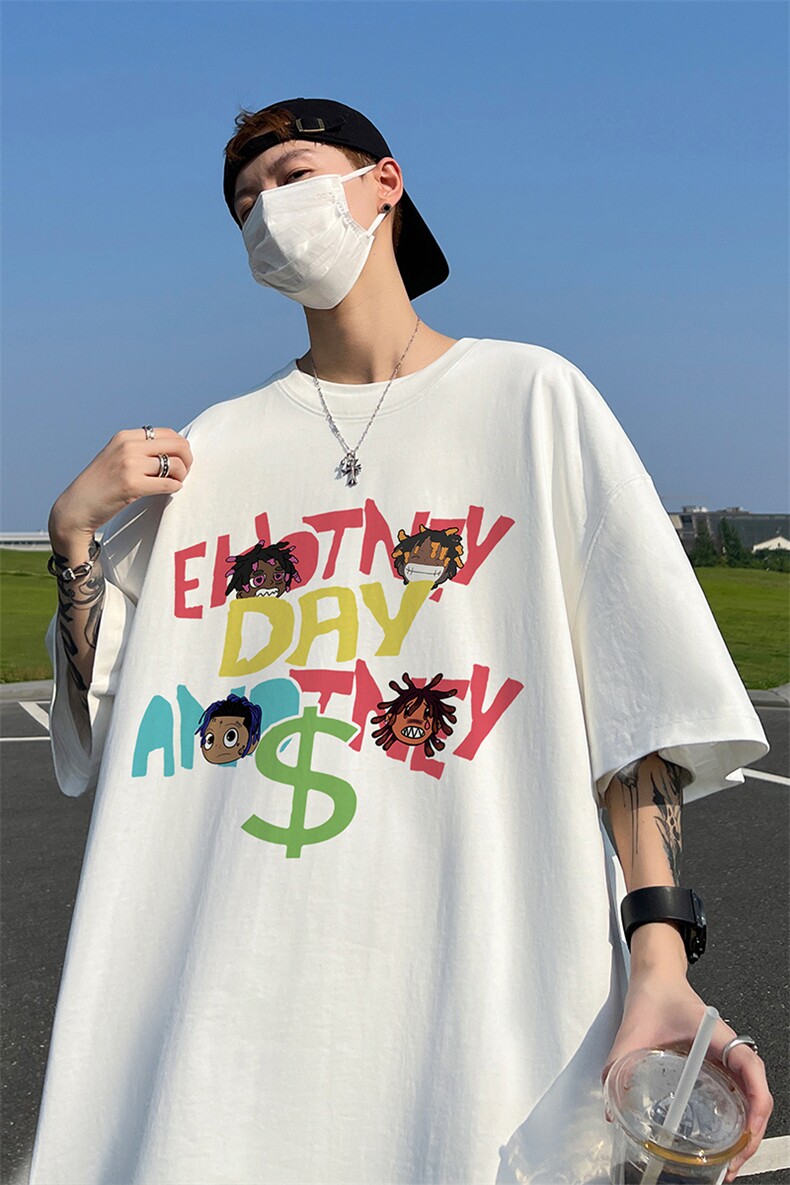 240G重磅美式印花纯棉大码宽松休闲短袖T恤T335-P25控38,男装T恤,电商B219A