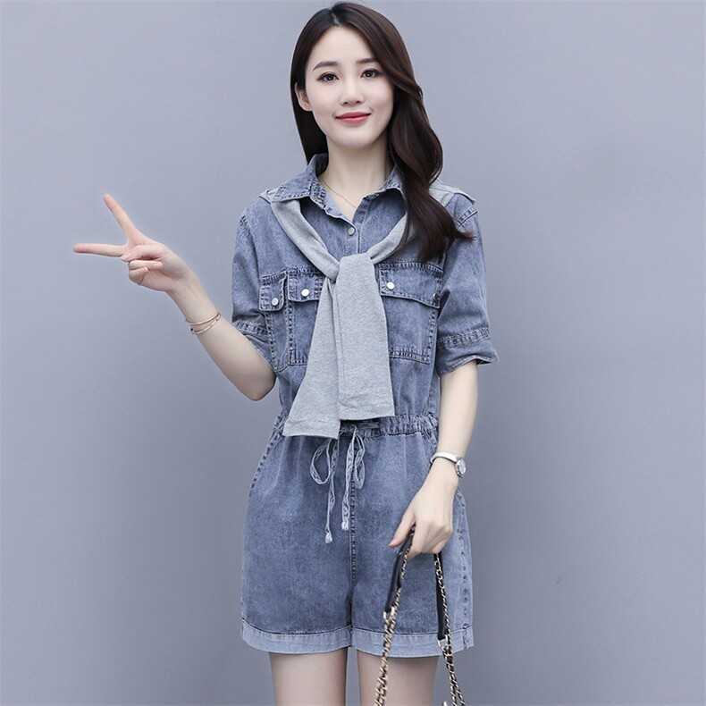 牛仔连体裤女夏2023新款网红小个子显高连体衣洋气百搭修身潮,女装休闲裤,微微衣阁