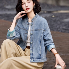 蓝色韩系休闲气质蕾丝拼接牛仔外套女2025早春新款小个子百搭夹克，女装短外套，靓衣阁