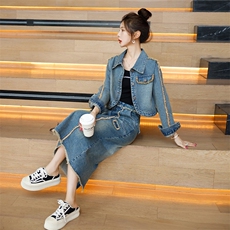 时尚春季牛仔套装裙女高腰显瘦气质两件套舒适百搭休闲风，女装套装/套裙，秋水欣儿