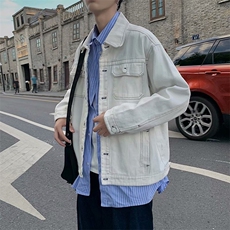 白色牛仔外套男韩版高街帅气宽松2024冬季ins新款夹克W6262-P61，男装夹克，星座412-2