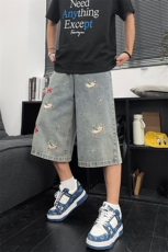 B221美式ins高街宽松小狗刺绣七分牛仔裤短裤LK25534-特P45控78，男装牛仔裤，电商B221