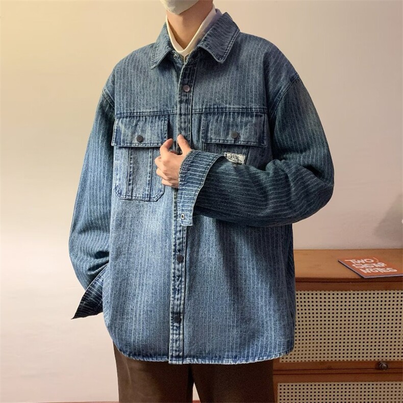 春季美式潮水洗牛仔衬衫男宽松休闲百搭vintage做旧痞帅潮牌外套,男装衬衫,星座1210-1