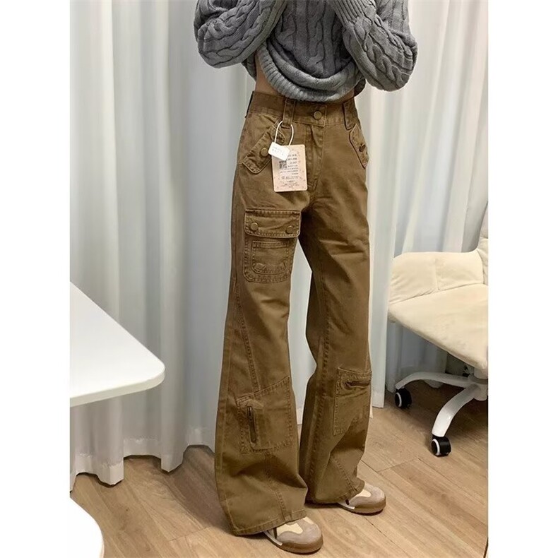 美式牛仔微喇工装裤男秋季新款高腰多口袋设计感喇叭裤GA0043P65,男装工装外套,星座1013-5