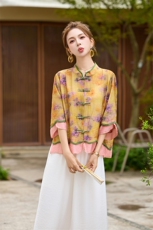国风盘扣苎麻套装女2025夏季新款太洋气减龄休闲阔腿裤两件套，女装套装/套裙，魅影