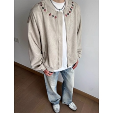 W10578-P78网图现货美式刺绣麂皮绒飞行夹克外套棒球服高品质，男装夹克，星座1608