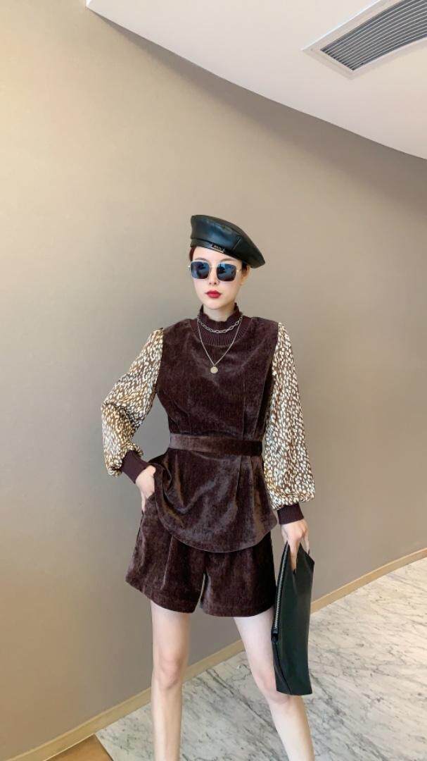 春季新品，仿真丝拼接两件套裤，女装，东洋天堂之花