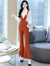高端职业套装女2025年春秋新款时尚气质女神范衬衫微喇叭裤两件套，女装套装/套裙，尚娜萱