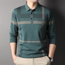 秋季长袖T恤男士2023新款商务休闲POLO衫中年爸爸装翻领纯棉上衣，男装T恤，电商B212（原钱塘6029）