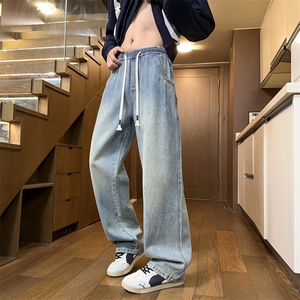 美式牛仔裤男春季款潮牌宽松直筒长裤百搭高街阔腿裤子J8079-P45图片
