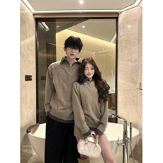 M279-P64高级感假两件V领毛衣男女秋季纯色翻领针织衫内搭，男装针织衫/毛衣，电商B323A