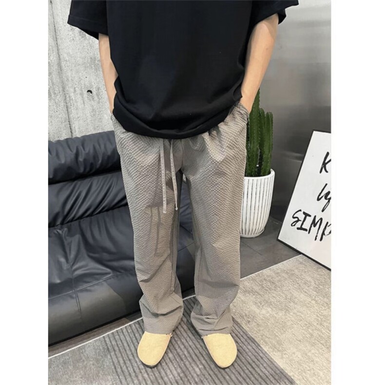 泡泡纱裤子男夏轻薄透气冰丝速干裤美式格纹垂感防晒空调裤K9544,男装防晒衣,星座1116A（原606A-3）