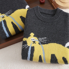 新款百搭加厚酷猫刺绣，童装儿童羊毛衫，联起羊绒