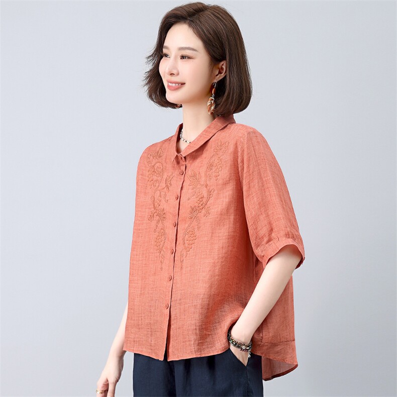轻薄透气纯苎麻衬衫女宽松2025夏季新款大码宽松麻料衬衣凉上衣潮,女装衬衫,独衣靓