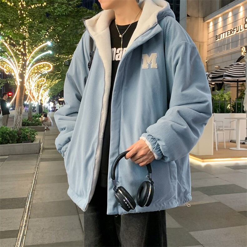 灯芯绒两面穿棉服男女羊羔毛棉衣外套冬季加厚棉袄M0811-P120,男装棉衣,星座308B-2