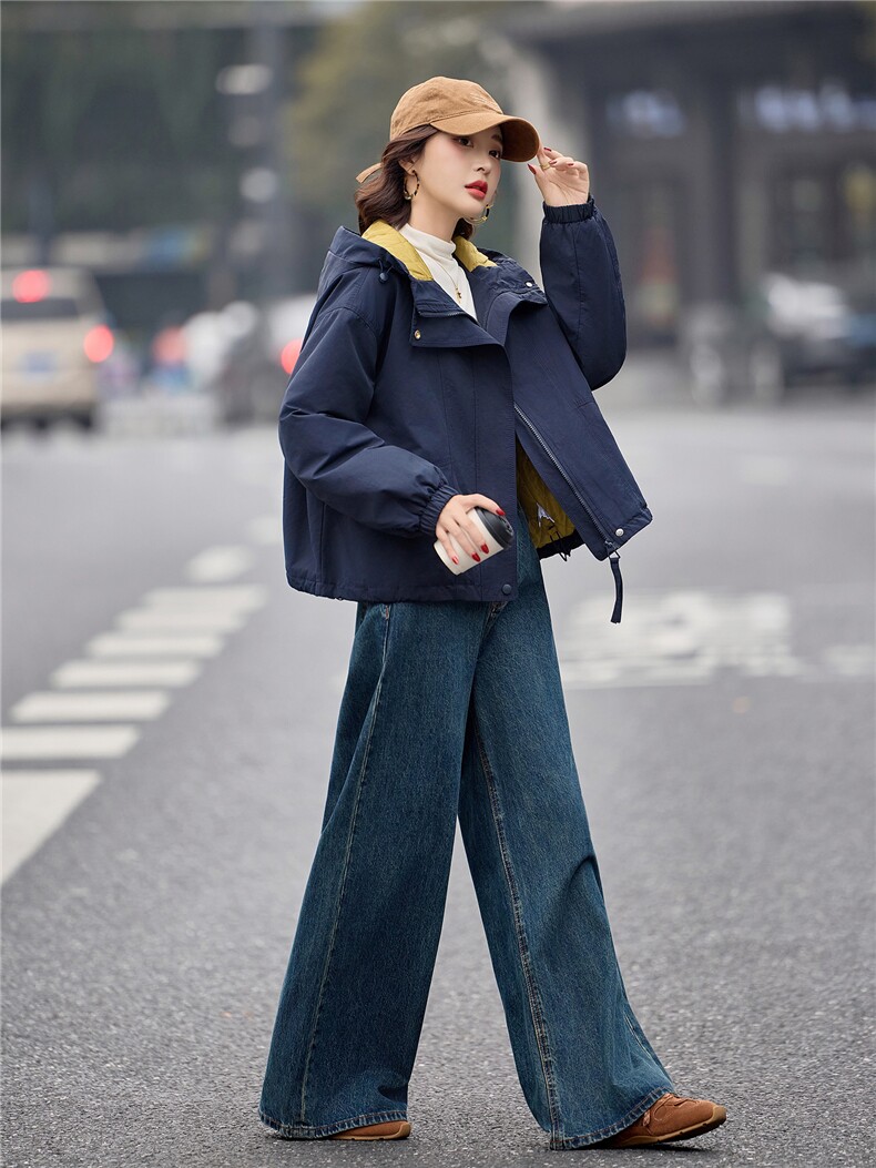 独特漂亮连帽冲锋衣夹棉厚外套女2025新款巨好看短款二棉衣棒球服,女装棉衣/棉服,梦懿尔