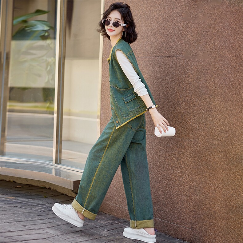 早春牛仔套装裤女2025春秋新款时髦洋气减龄马甲穿搭一整套两件套,女装套装/套裙,苗苗