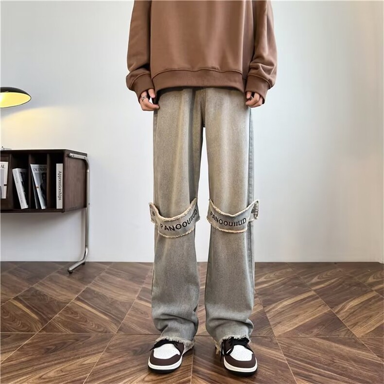 欧美vibe风裤子ins高街潮流牛仔裤男设计感小众工装长裤N1623-P45图片