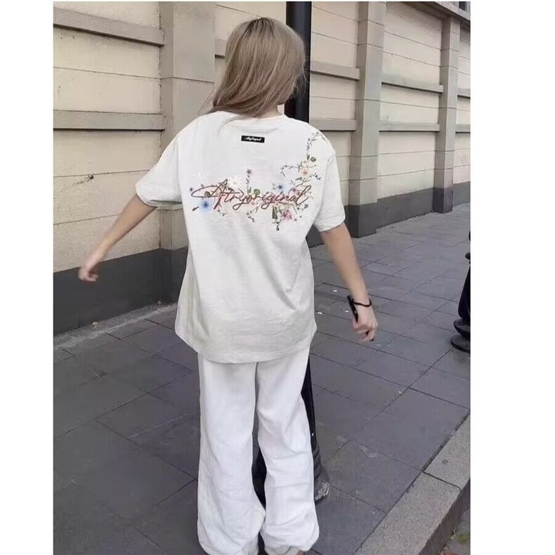 【网图现货】美式宽松花卉藤蔓刺绣复古T恤W25/P38,女装T恤,星座205-3
