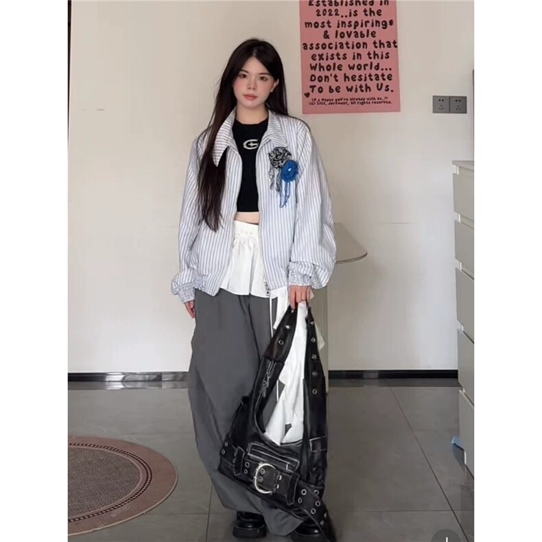 花边下摆胸花哈灵顿夹克男秋男女设计感上衣条纹外套HH8322P82,男装夹克,星座1013-5