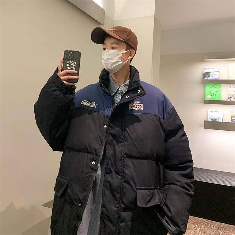 冬季潮牌oversize立领棉袄棉衣男美式高街情侣棉服外套W6127-P95,男装棉衣,星座512-2