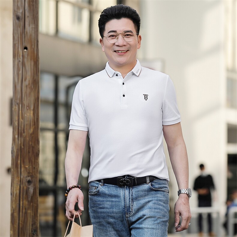 夏季保罗POLO衫男士短袖T恤纯棉休闲翻领宽松半袖中年男装体恤衫图片