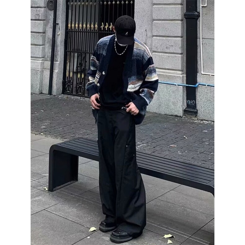 网图美式复古条纹毛衣开衫外套男高级感慵懒风针织衫MY3153-特P60,男装针织衫/毛衣,星座1007（原301D）