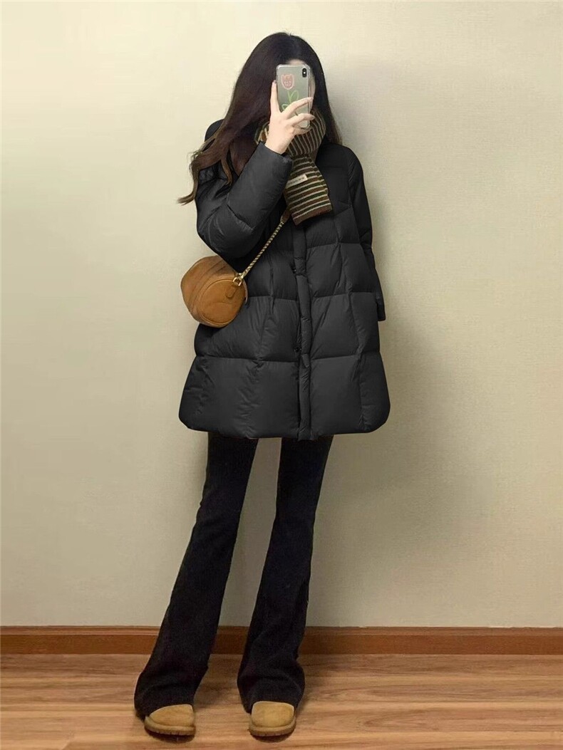 现货防风袖小个子羽绒服女2025冬季新款加厚感保暖白鸭绒中长款,女装羽绒服,依恋蒂丝