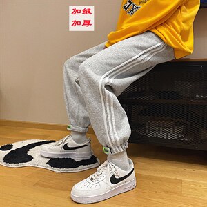 运动裤男宽松帅气百搭休闲裤港风ins条纹加绒束脚卫裤潮K533-p35图片