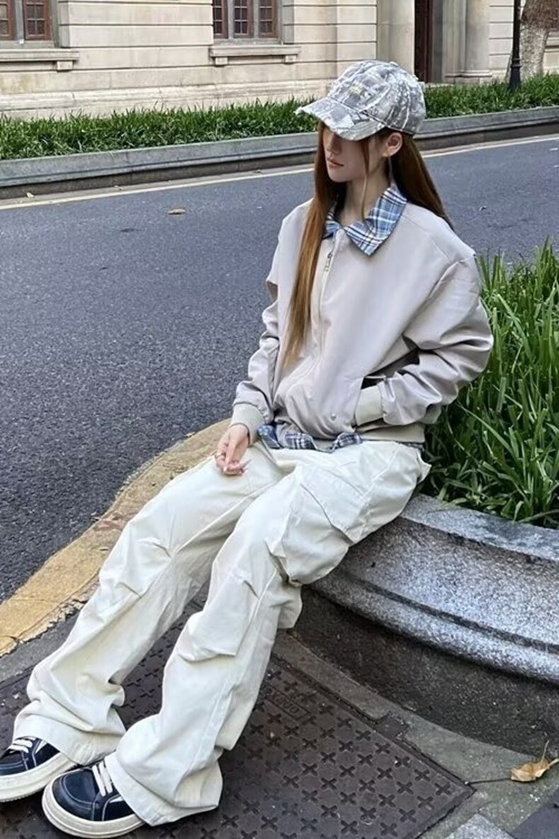 格子拼接假两件外套男潮牌设计感痞帅翻领夹克春季时尚情侣棒球服,男装夹克,星座218-8