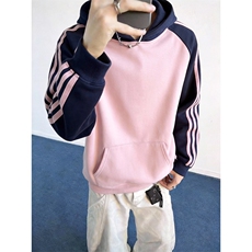 抖音得物高品质春装新款男女美式高街全棉拼接袖连帽织带卫衣CM08，男装卫衣，电商A486