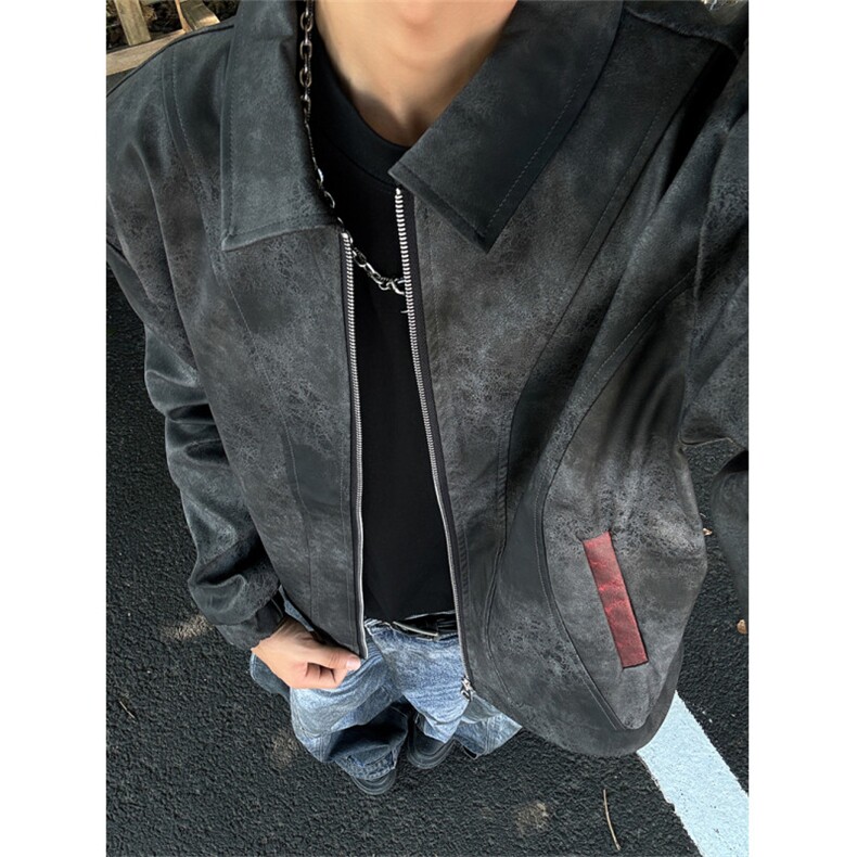 现货！爆裂纹麂皮Boxy裁剪皮衣夹克短款外套 1005-FWWT27-P108图片