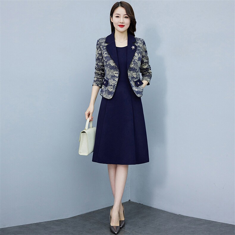 现货-新品】西装外套连衣裙两件套2024年春装新款洋气复古风套装,女装套装/套裙,仁梯