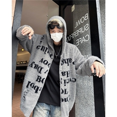 美式慵懒复古连帽针织开衫男毛衣宽松情侣拉链毛绒外套，男装针织衫/毛衣，星座716-4