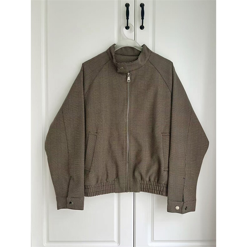 千鸟格短款立领哈灵顿夹克男美式复古工装老钱外套-JK8226-特P85，男装夹克，电商B289