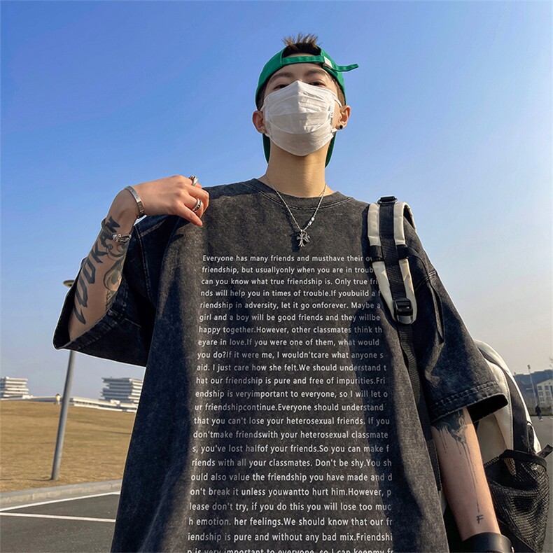 直播品质重磅240克美式复古蜡染水洗做旧宽松短袖t恤T1203-P38,男装T恤,电商A486