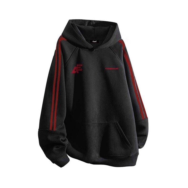 抖音得物高品质480克全棉加绒加厚宽松织带连帽印花卫衣A2305，男装卫衣，电商A443