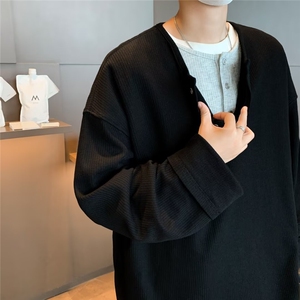新款假两件长袖t恤男装秋季oversize宽松休闲打底衫上衣Y2800/P45图片