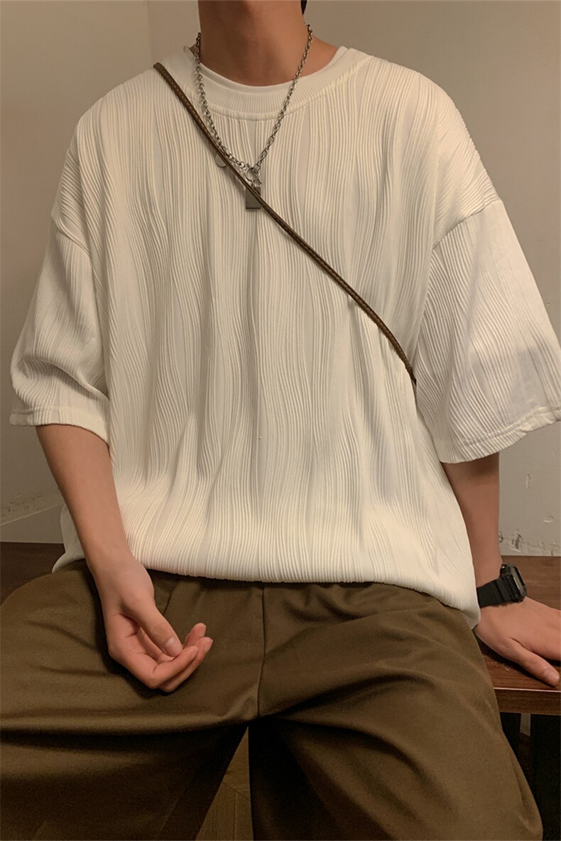 T6058/P35高品质港风垂感冰丝短袖T恤男装潮宽松克莱因蓝上衣,男装T恤,电商A141