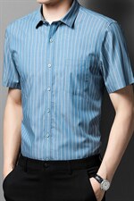 夏季男士短袖衬衫2024新款无痕免烫高档商务休闲翻领纯色衬衣P70，男装衬衫，钱塘6003A(原)4033A