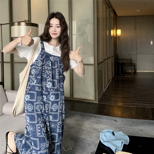 【新款】垂坠感印花背带裤女夏季连体裤2C353/8672/P120/K178图片