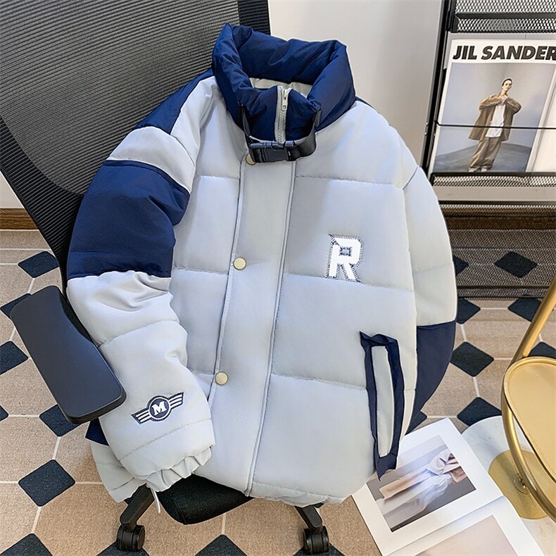 1506-1/M5221/P78冬季潮牌宽松立领拼色棉服男女日系复古情侣时尚,男装棉衣,星座1506-1