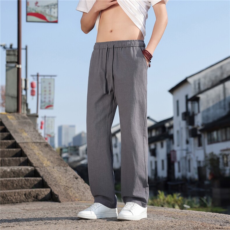 2026夏季新款宽松大码纯色休闲风男装苎麻休闲裤K2610,男装休闲裤,电商A008