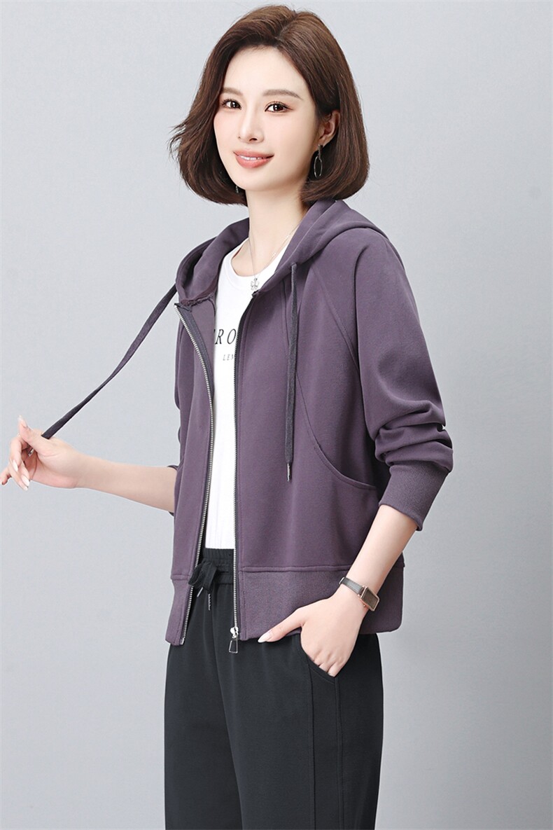 开衫卫衣女2025年春秋新款大码时尚洋气中年妈妈短款连帽休闲外套,女装卫衣/绒衫,璐依舞