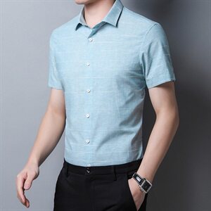 H12937 2021夏季新款短袖衬衫男 棉59%酯纤维31%粘纤10%图片