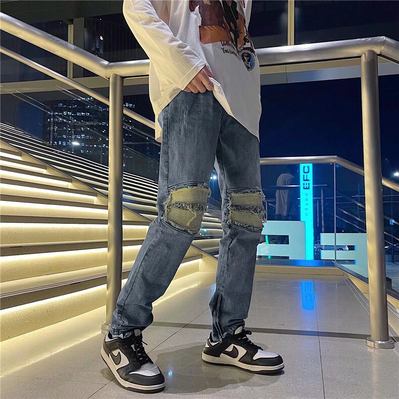 牛仔裤男夏季潮大码休闲裤子高街设计感裤子弹力布KJ01P48,男装牛仔裤,星座1116-2