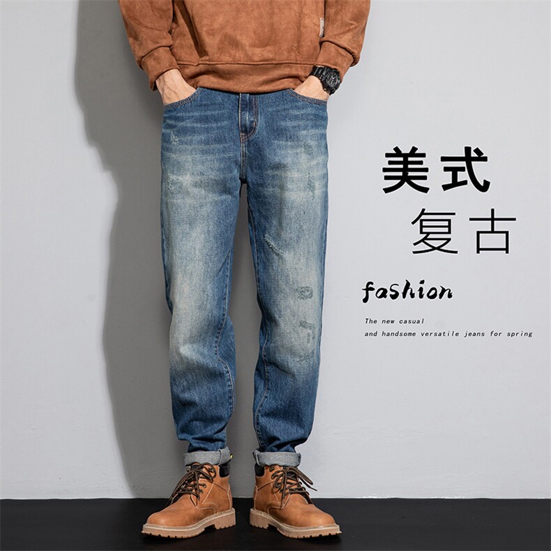 秋冬美式复古大码高品质直筒日系水洗做旧牛仔长裤N9004-P70,男装牛仔裤,电商A082